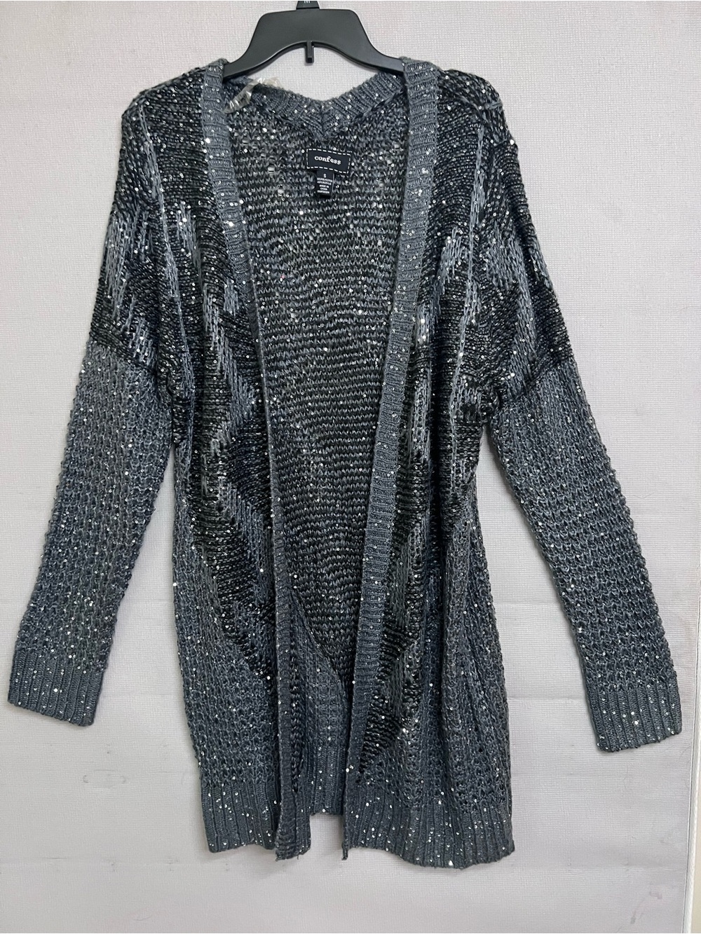 croft & barrow Charcoal Gray Open-Front Sequin Knit Cardigan